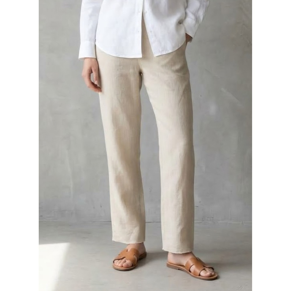 Island Importer Linen Straight Leg Beach Vacation Trousers Beige 12
